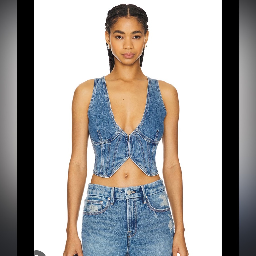 Good American Cropped Denim Vest Indigo599